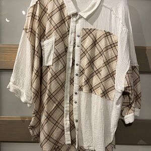 Plaid and White Button-Up Shirt